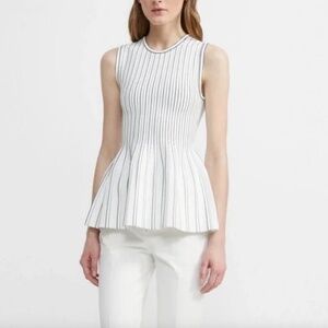 NWT!Theory White and Black Striped Peplum Tank, Top, Knit Size Petite Retail: $2